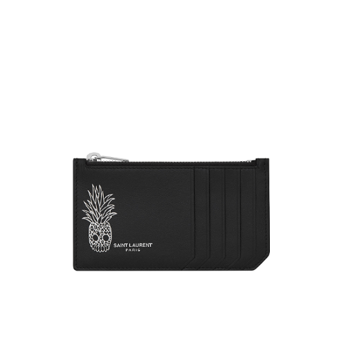 유럽직배송 생로랑 파인애플 스탬프 지퍼 카드 지갑 블랙 YSL PINEAPPLE STAMPED ZIPPERED FRAGMENT CARD HOLDER 4585890UA8E1078