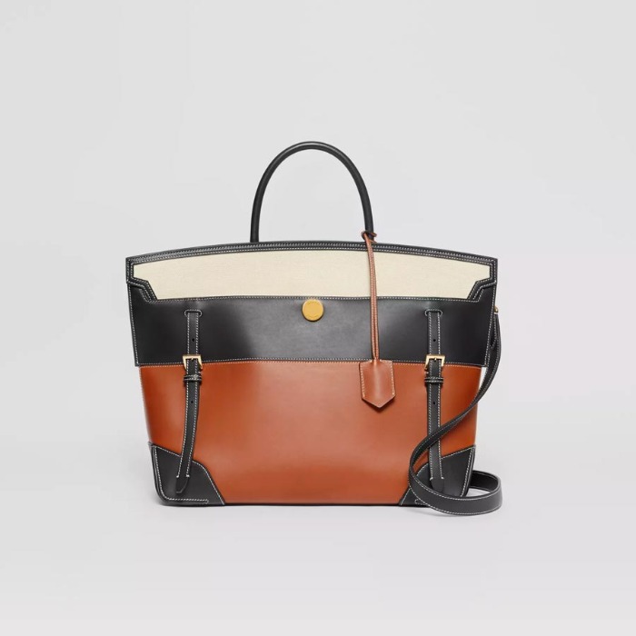 유럽직배송 버버리 핸드백 BURBERRY Tri-tone Leather and Canvas Society Top Handle Bag 80203531