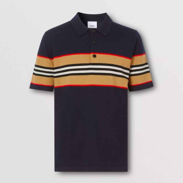 유럽직배송 버버리 남성 아이콘 스트라이프 디테일 메리노 울 폴로셔츠 네이비 BURBERRY Man Icon Stripe Detail Merino Wool Polo Shirt 80259631