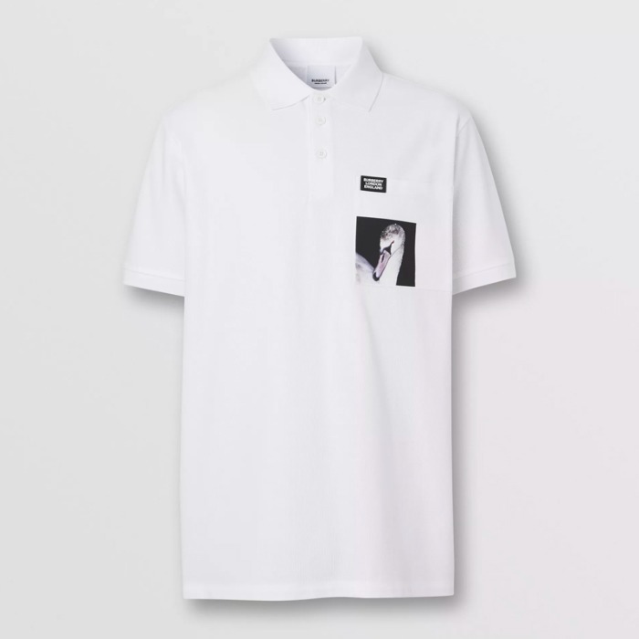 유럽직배송 버버리 남성 스완 프린트 코튼 폴로셔츠 화이트 BURBERRY Man Swan Print Cotton Polo Shirt 80298941