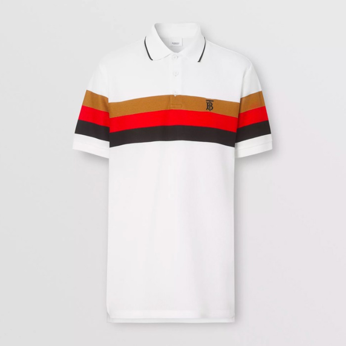 유럽직배송 버버리 남성 모노그램 모티프 스트라이프 코튼 폴로셔츠 화이트 BURBERRY Man Monogram Motif Striped Cotton Polo Shirt 80258791