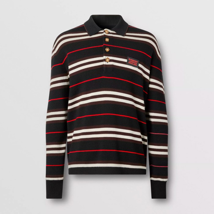 유럽직배송 버버리 남성 롱슬리브 아이콘 스트라이프 메리노 울 폴로셔츠 블랙 BURBERRY Man Long-sleeve Icon Stripe Merino Wool Polo Shirt 80237171