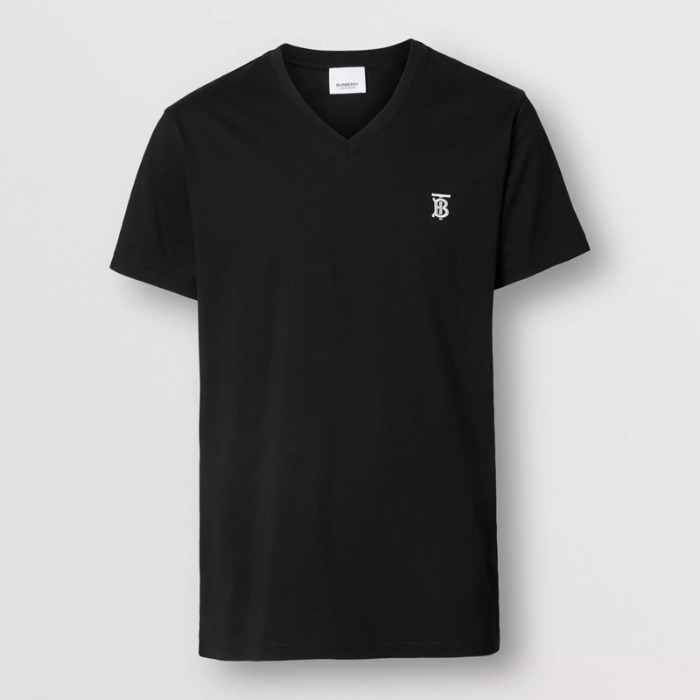 유럽직배송 버버리 남성 모노그램 모티프 코튼 브이넥 티셔츠 블랙 BURBERRY Man Monogram Motif Cotton V-neck T-shirt 80172551