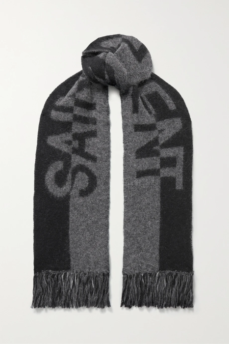 유럽직배송 생로랑 SAINT LAURENT Fringed two-tone jacquard-knit wool-blend scarf 42247633208649881
