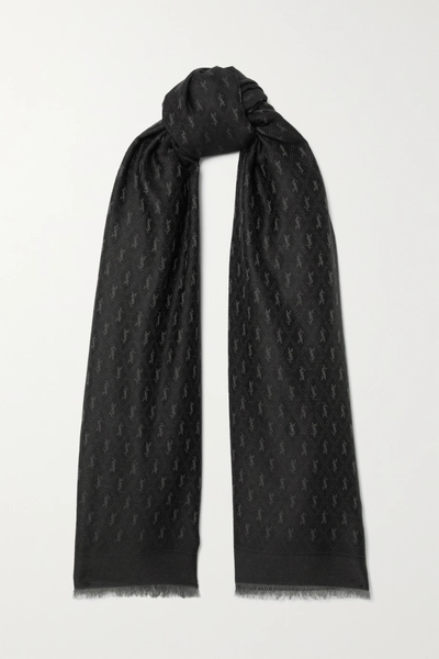 유럽직배송 생로랑 스카프 SAINT LAURENT Fringed wool, cotton and silk-blend jacquard scarf 32027475399522895