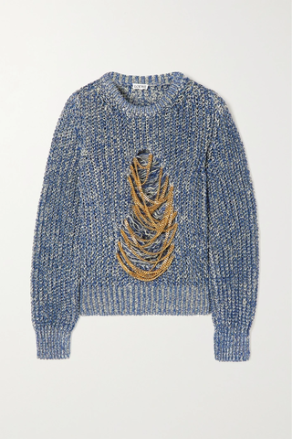 유럽직배송 로에베 스웨터 LOEWE Embellished distressed mélange hemp-blend sweater 43769801097474960