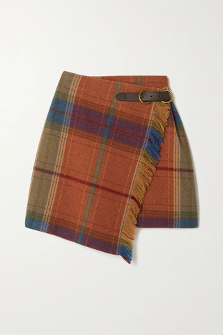 유럽직배송 랄프로렌 미니스커트 POLO RALPH LAUREN Asymmetric frayed checked wool-blend wrap mini skirt 1647597284970057