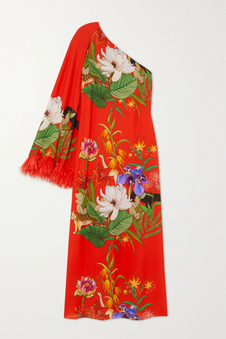 유럽직배송 보르고드노르 원피스 BORGO DE NOR Aubrey one-sleeve feather-trimmed floral-print crepe de chine midi dress 1647597289250247