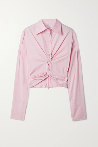유럽직배송 안나콴 셔츠 ANNA QUAN Jade twist-front cropped cotton-blend poplin shirt 45666037505313551