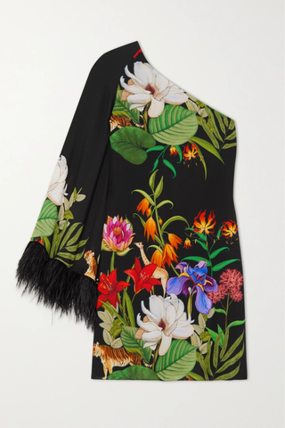 유럽직배송 보르고드노르 미니원피스 BORGO DE NOR Vida one-sleeve feather-trimmed floral-print crepe de chine mini dress 1647597289250279