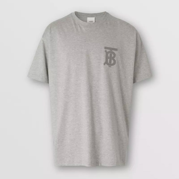 유럽직배송 버버리 남성 모노그램 모티프 코튼 오버사이즈 티셔츠 페일 그레이 멜란지 BURBERRY Man Monogram Motif Cotton Oversized T-shirt 80312431