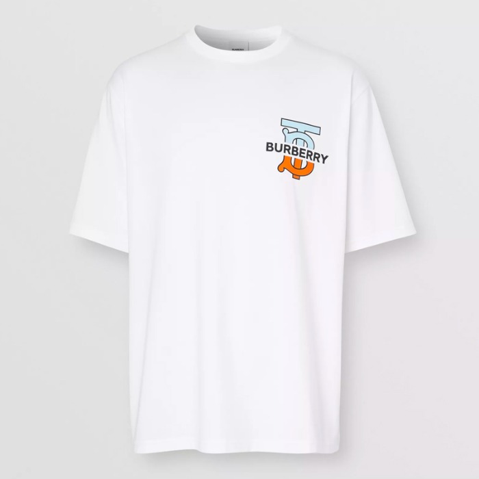 유럽직배송 버버리 남성 모노그램 모티프 코튼 오버사이즈 티셔츠 화이트 BURBERRY Man Monogram Motif Cotton Oversized T-shirt 80321861