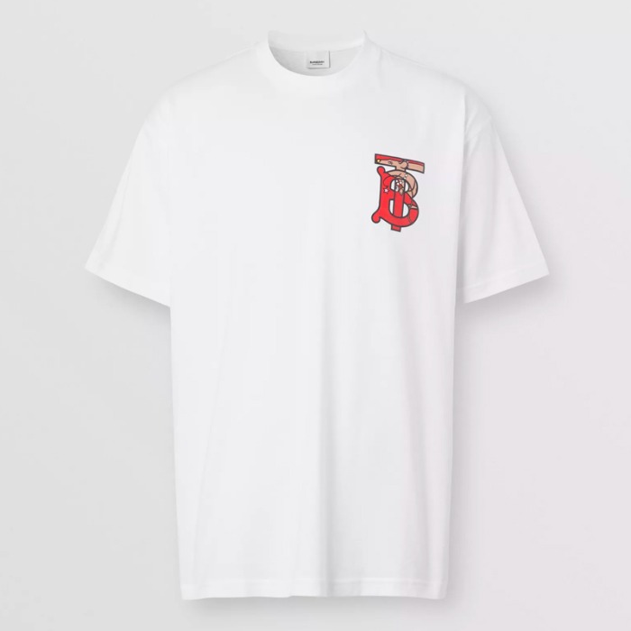 유럽직배송 버버리 남성 모노그램 모티프 코튼 오버사이즈 티셔츠 화이트 BURBERRY Man Monogram Motif Cotton Oversized T-shirt 80257391