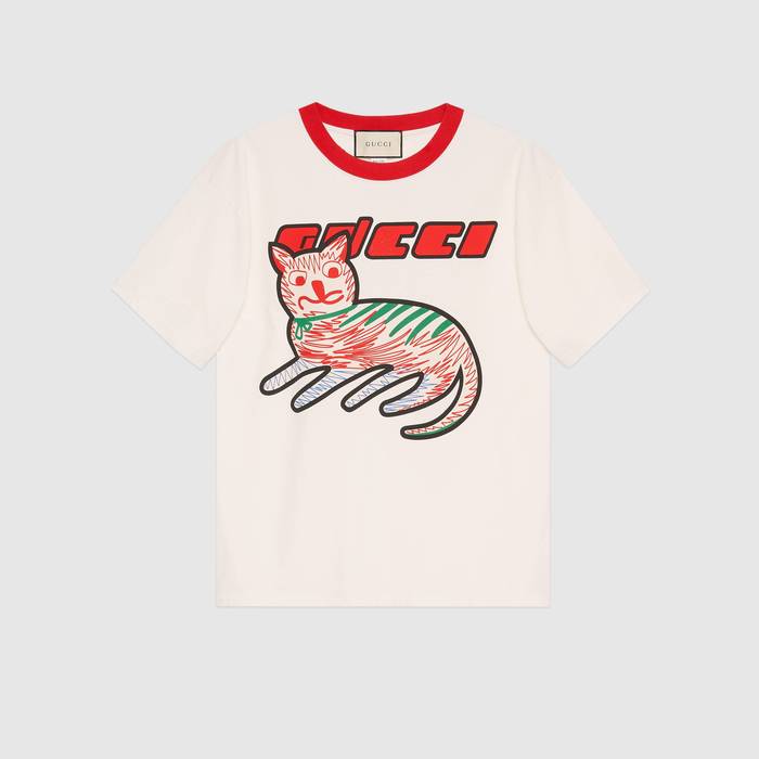 유럽직배송 구찌 GUCCI Gucci - Gucci cat print oversize T-shirt 616036XJCVU9125