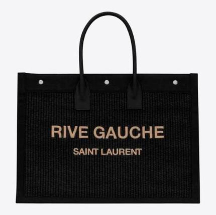 유럽직배송 입생로랑 SAINT LAURENT rive gauche large tote bag in embroidered raffia and leather 5094152M21E1050