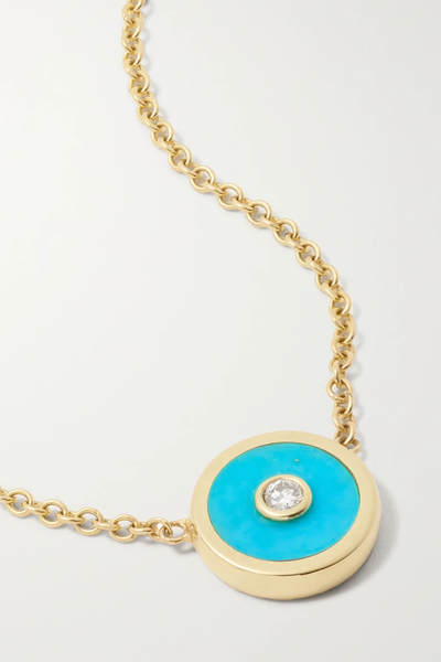 유럽직배송 RETROUVAÍ Compass mini 14-karat gold, turquoise and diamond necklace 33258524072636520