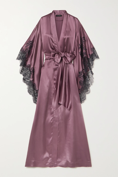 유럽직배송 카린길슨 로브 CARINE GILSON Belted Chantilly lace-trimmed silk-satin robe 1647597285252711
