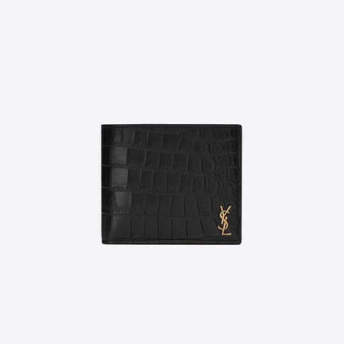 유럽직배송 입생로랑 SAINT LAURENT Tiny monogram EAST/WEST wallet with coin purse in crocodile embossed matte leather 610193DZEDW1000