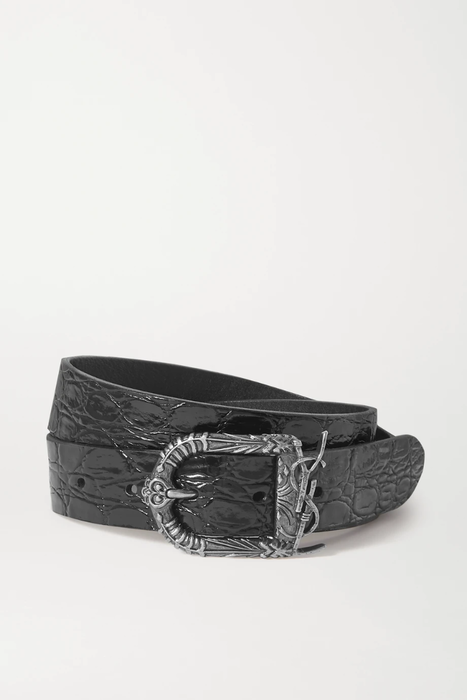 유럽직배송 생로랑 SAINT LAURENT Monogramme croc-effect leather belt 3589493616209594