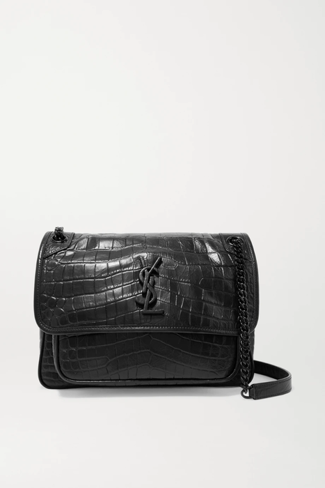 유럽직배송 생로랑 니키 숄더백 SAINT LAURENT Niki medium glossed croc-effect leather shoulder bag 19971654706912838