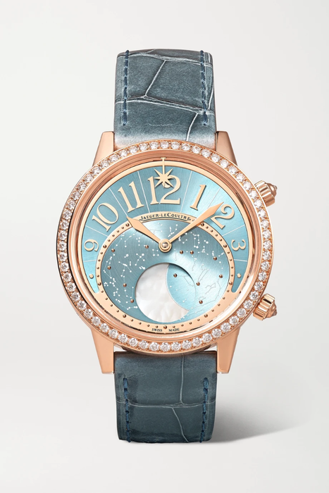 유럽직배송 예거 르쿨트르 JAEGER-LECOULTRE Rendez-Vous Dazzling Moon Automatic 36mm 18-karat rose gold, alligator and diamond watch 19971654707507274