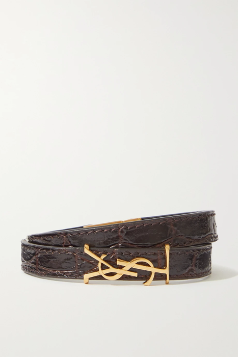 유럽직배송 생로랑 팔찌 SAINT LAURENT Croc-effect leather and gold-tone bracelet 31432202865202837