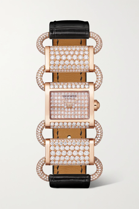 유럽직배송 HERMÈS TIMEPIECES Klikti 17mm very small 18-karat rose gold, alligator and diamond watch 25185454456523484