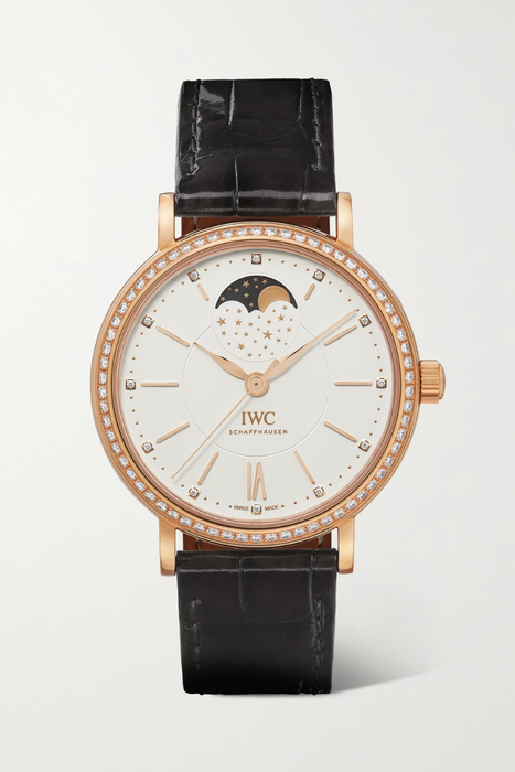 유럽직배송 IWC SCHAFFHAUSEN Portofino Automatic Moon Phase 37mm 18-karat gold, alligator and diamond watch 19971654707222569