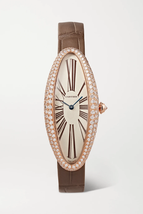 유럽직배송 까르띠에 CARTIER Baignoire Allongée 21mm medium 18-karat pink gold, alligator and diamond watch 19971654707114697