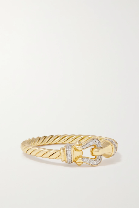 유럽직배송 DAVID YURMAN Petite Buckle 18-karat gold diamond ring 15546005222359955
