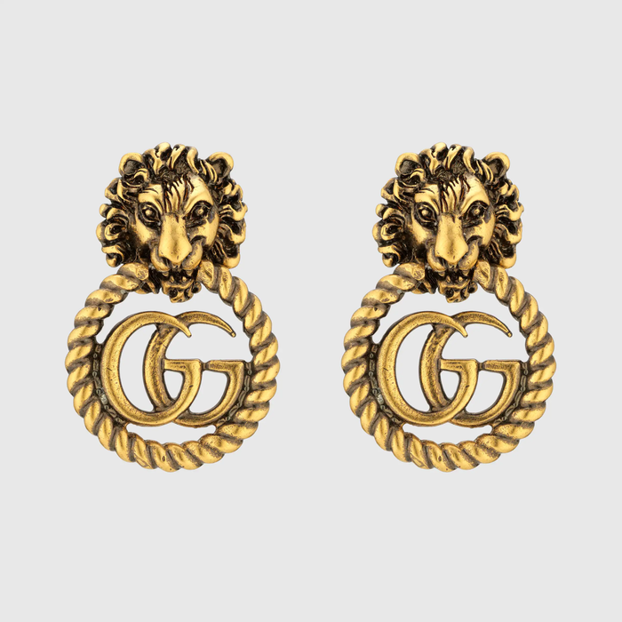 유럽직배송 구찌 GUCCI Gucci Lion head earrings with Double G 605857I46000933