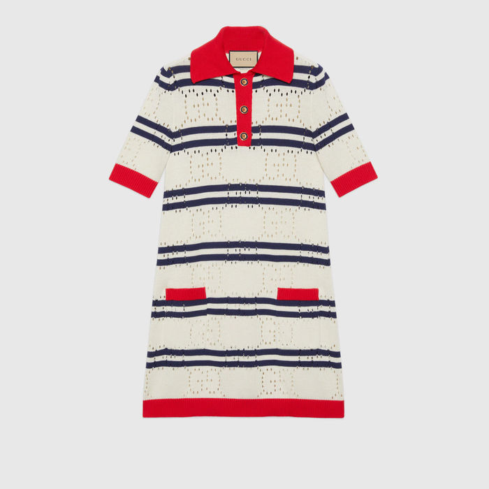 유럽직배송 구찌 GUCCI Gucci GG knit striped cotton polo dress 693051XKCAG9189