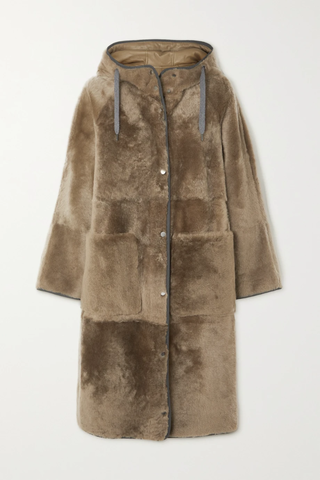 유럽직배송 브루넬로쿠치넬리 코트 BRUNELLO CUCINELLI Reversible hooded leather-trimmed shearling coat 46376663162454413